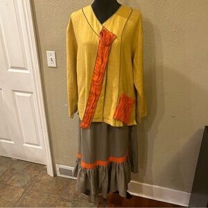 Vintage Xiao Studio Linen Skirt Set Lagenlook Prairie Art To Wear Sz L Yellow